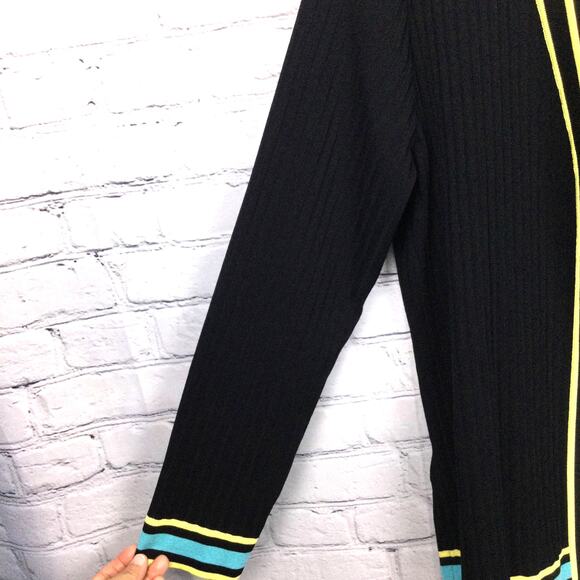 Exclusively Misook Women's Vintage Open Cardigan Duster Black Striped Size L - Picture 5 of 12